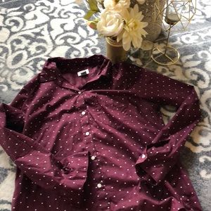 Burgundy polka dot button down